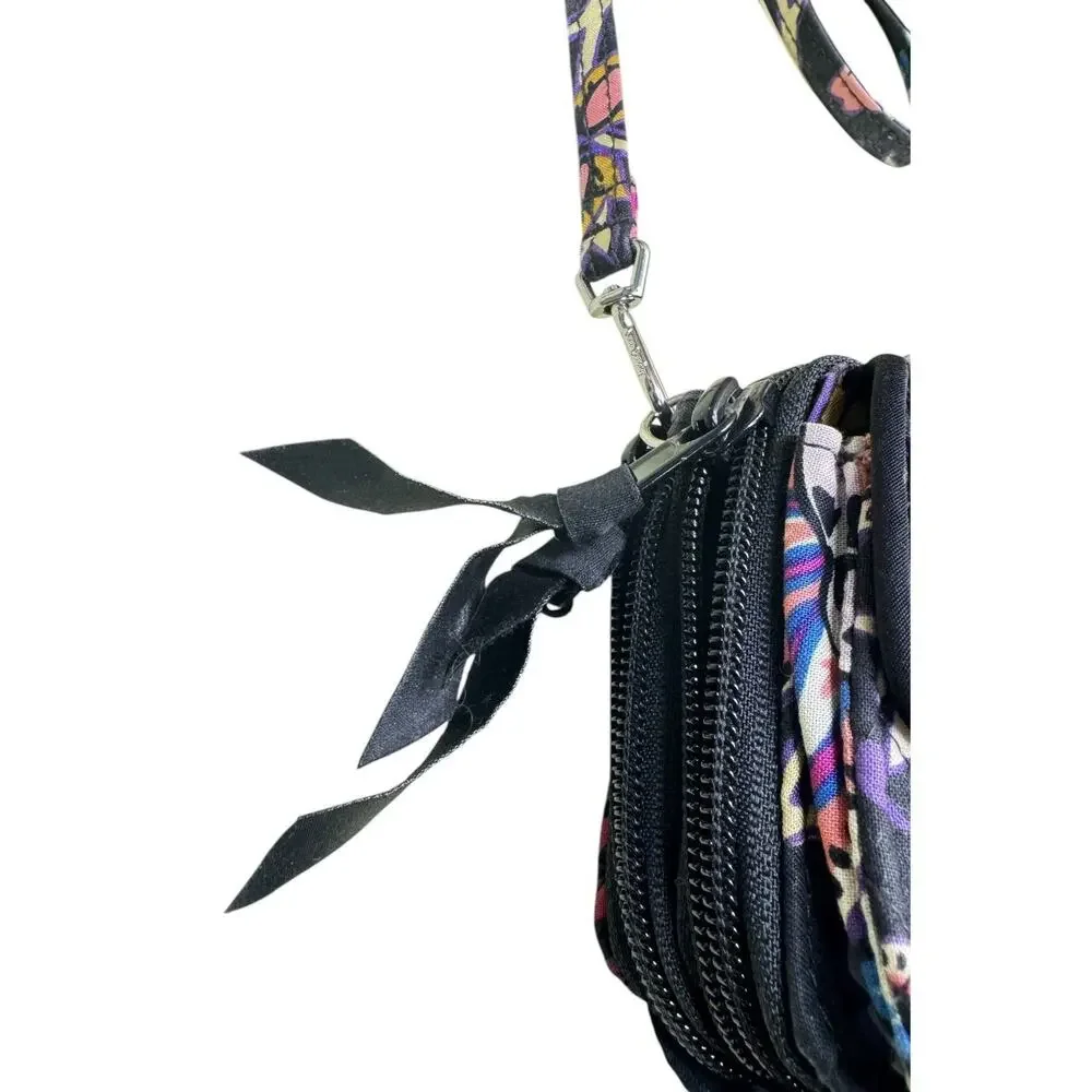Vera Bradley Foxwood Multicolor Floral APO Black All-In-One Crossbody Wallet